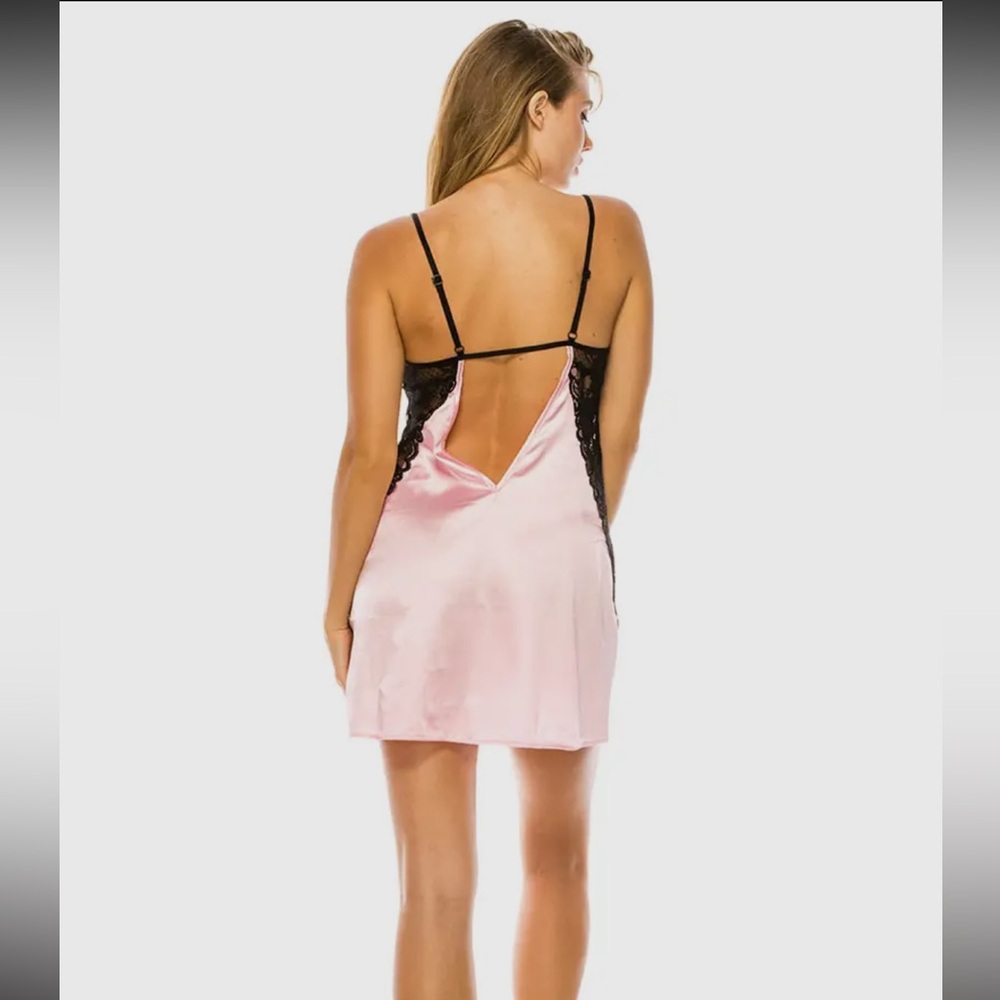 NWT Pink and Black Lace Chemise Lingerie Dress Nightgown - Picture 4 of 6
